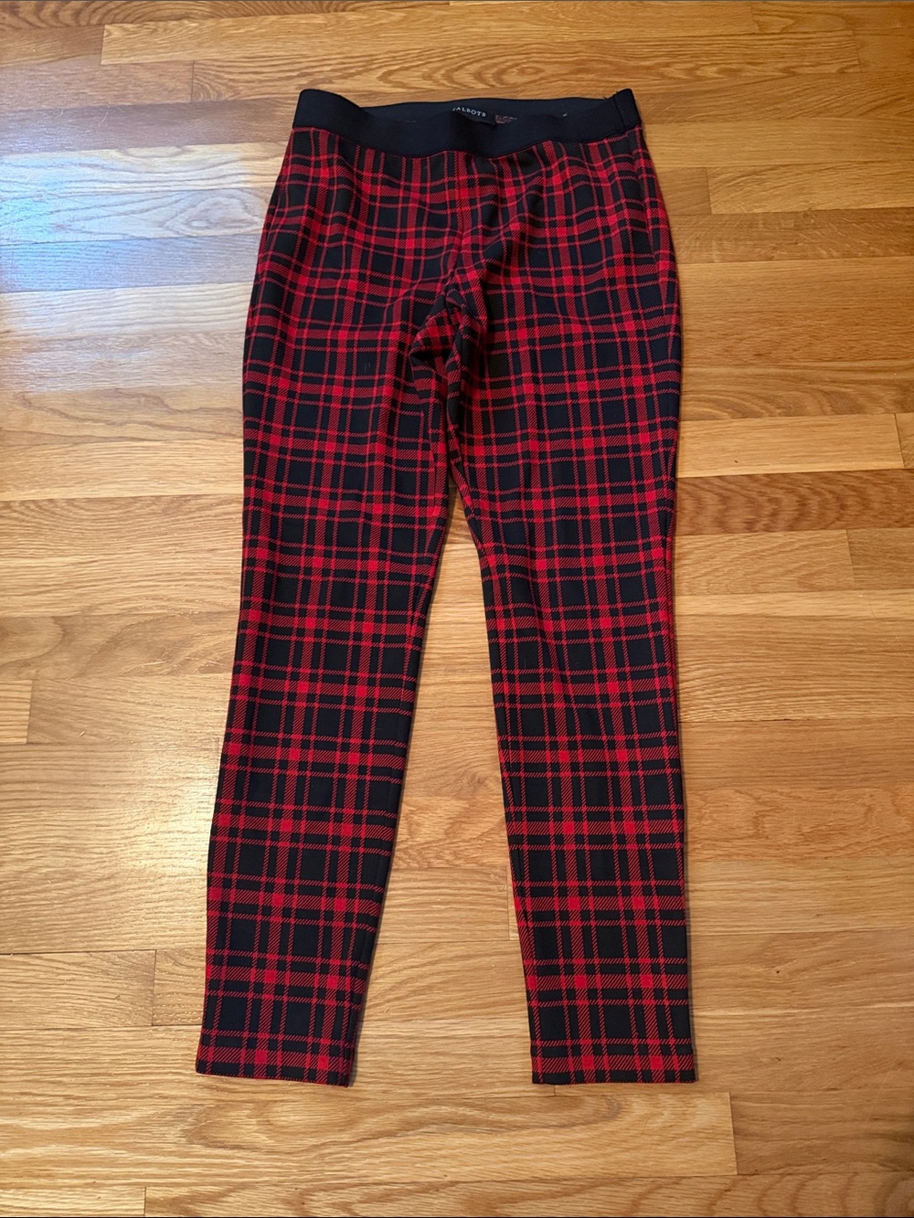 Talbots Pants Womens 6 Petite Buffalo Plaid Red Black Spandex Leggings Pull On